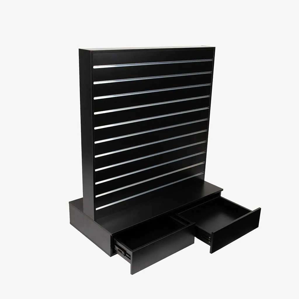 Black Double Sided Centre Bay Gondola with Silver Inserts and Drawers