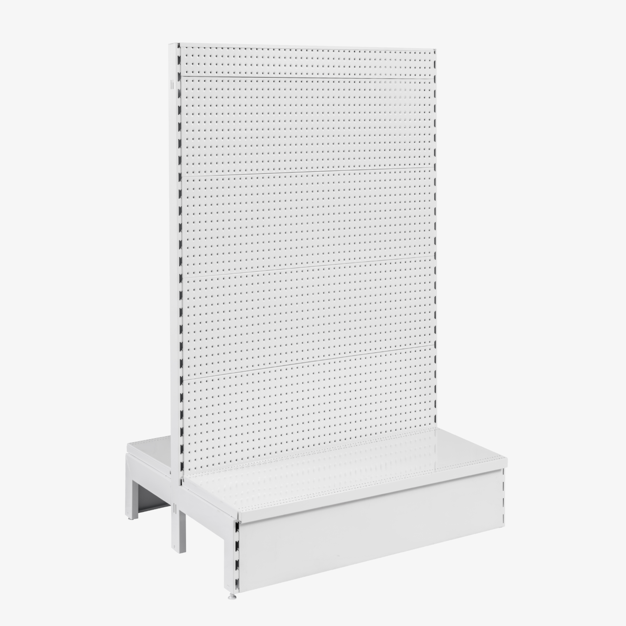 White Double Sided Volcano Pegboard Gondola Shelving – 1200mm Wide Modules